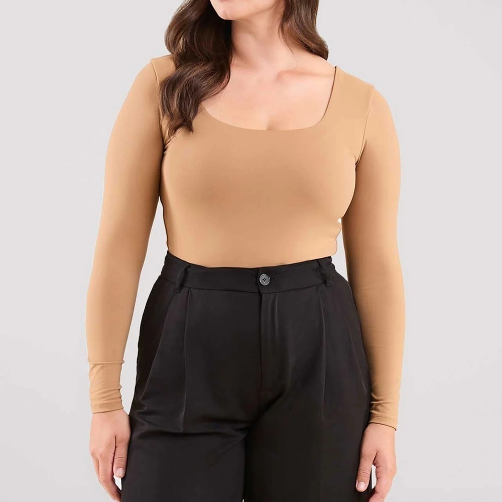 Nuuds Tan Long Sleeve Square-neck Bodysuit Size XXXL - Picture 2 of 10